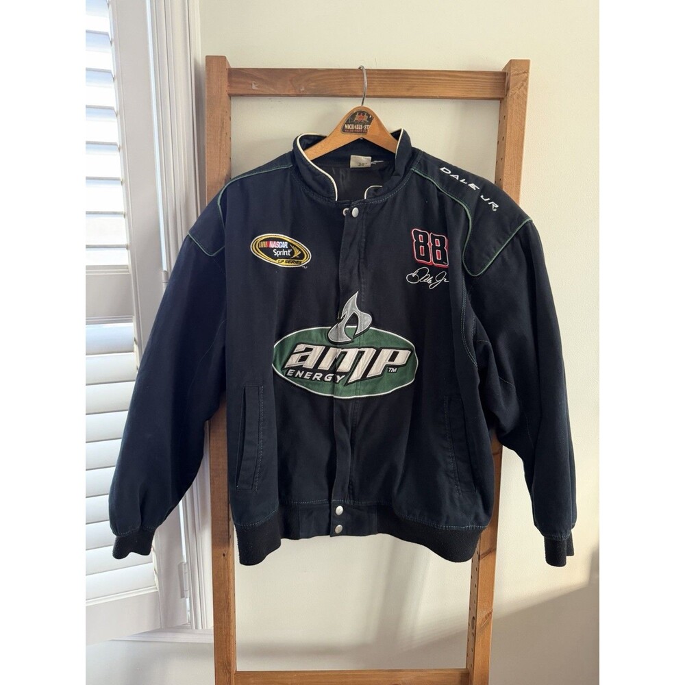 Vtg NASCAR Dale Earnhardt Jr. Racing Jacket AMP Energy #88 Size M Black & Green